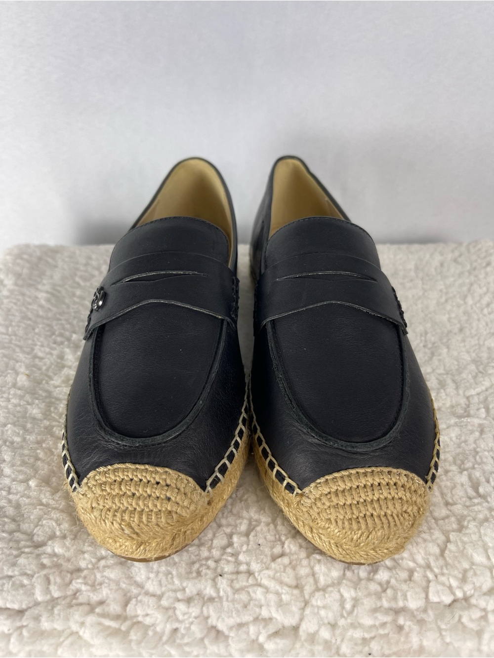 Black Leather Espadrille Loafers - women